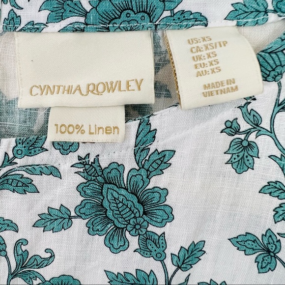 Cynthia Rowley Short Sleeve Floral Print Linen Top - Picture 6 of 7